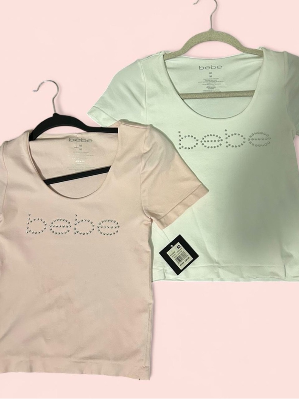 bebe Crystal Logo Tee - Blush Pink & Soft White Bundle